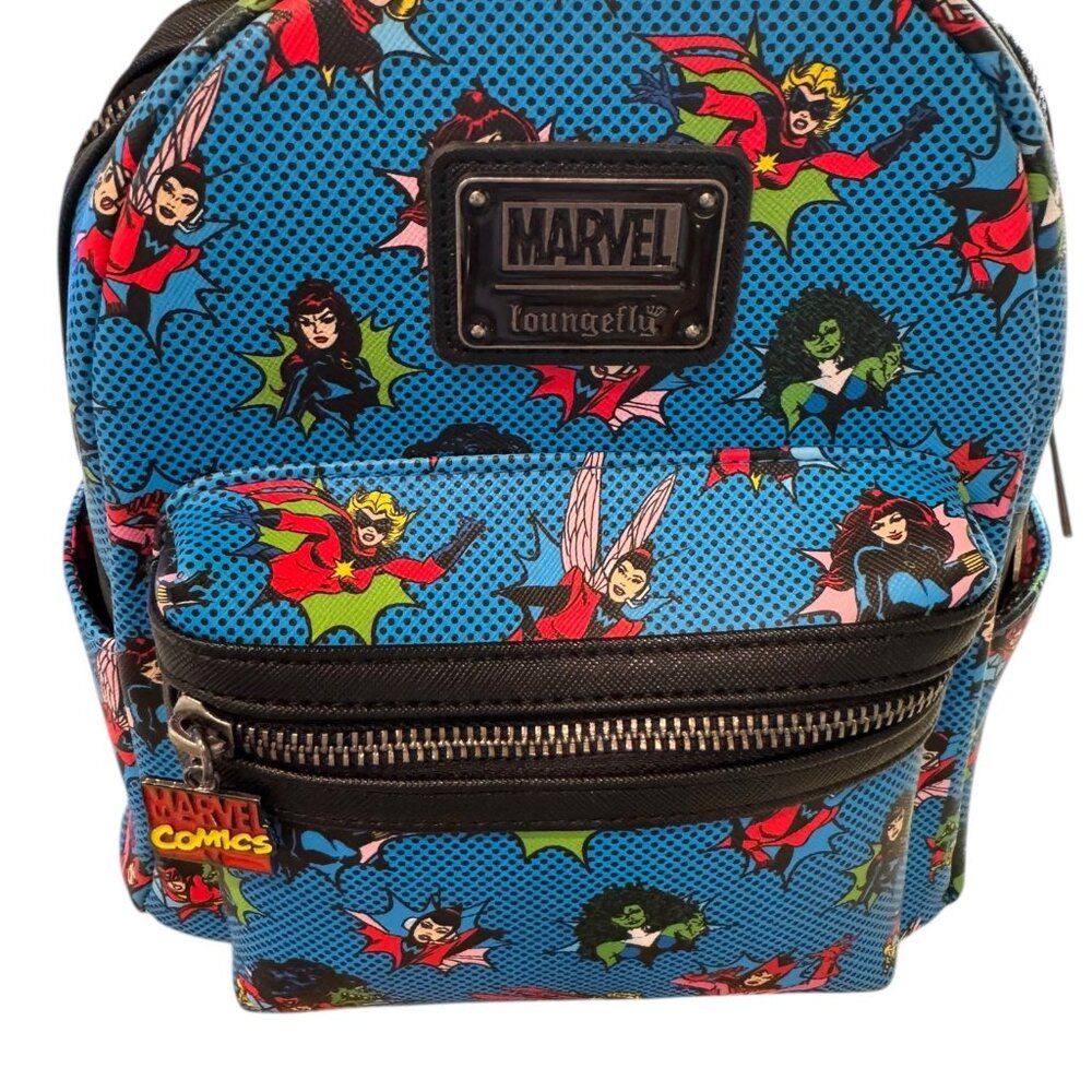 ✨ Loungefly Marvel Comics Women Superheroes Mini Backpack – Blue Pop Art Print ✨